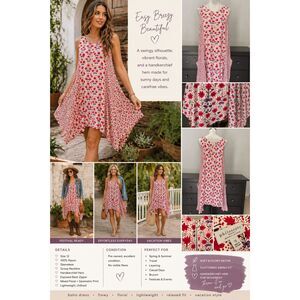 Philosophy Pink/White Floral Mixed Print Asymetrical Lagen boho Pockets 12